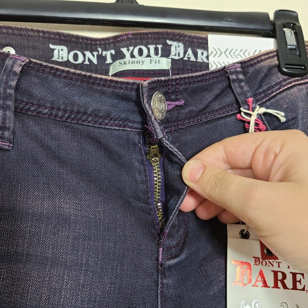 Y2K Embellished Pocket Jeans Dark Wash Faded‎ Purple Skinny 30 NWT - Picture 7 of 13
